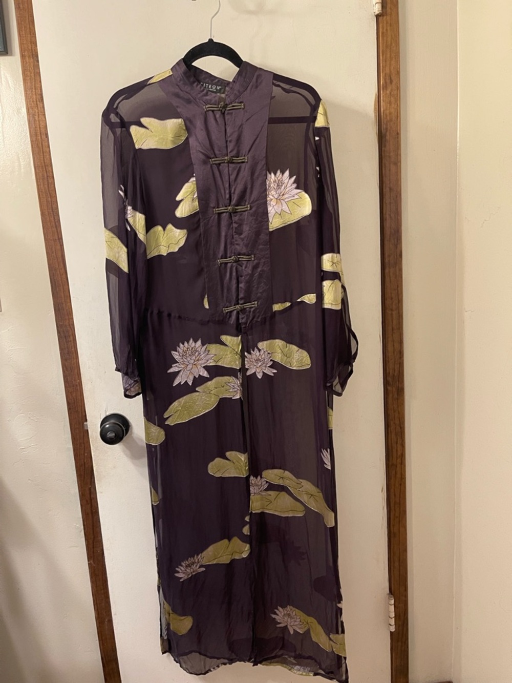 Citron Santa Monica Sheer 100% Silk Floral Mandarin-Collar Blouse Sz. M #132